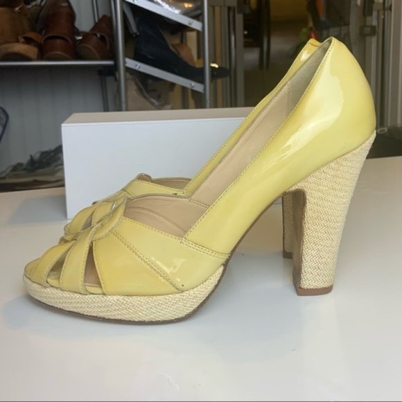 Cole Haan Nike Air Yellow Patent Leather Chunk Heels - Picture 1 of 14